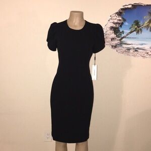 NWT Calvin Klein Classic Black Midi Tulip Sleeve Dress Sz 6